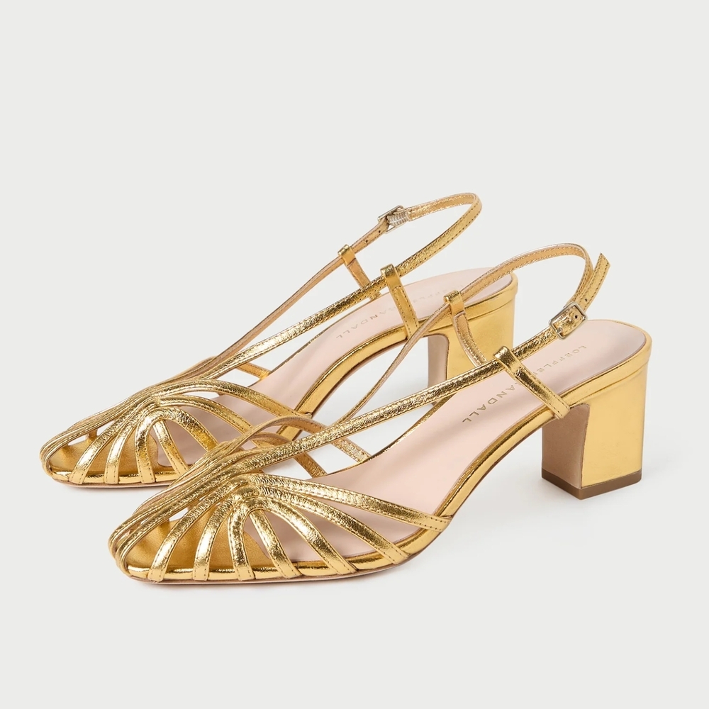 Loeffler Randall Gold Strappy Block Heels